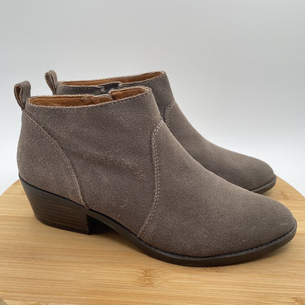 Lucky Brand Womens Shoes 7.5 Beige Taupe Suede Zip Side Ankle Boots Bohemian
